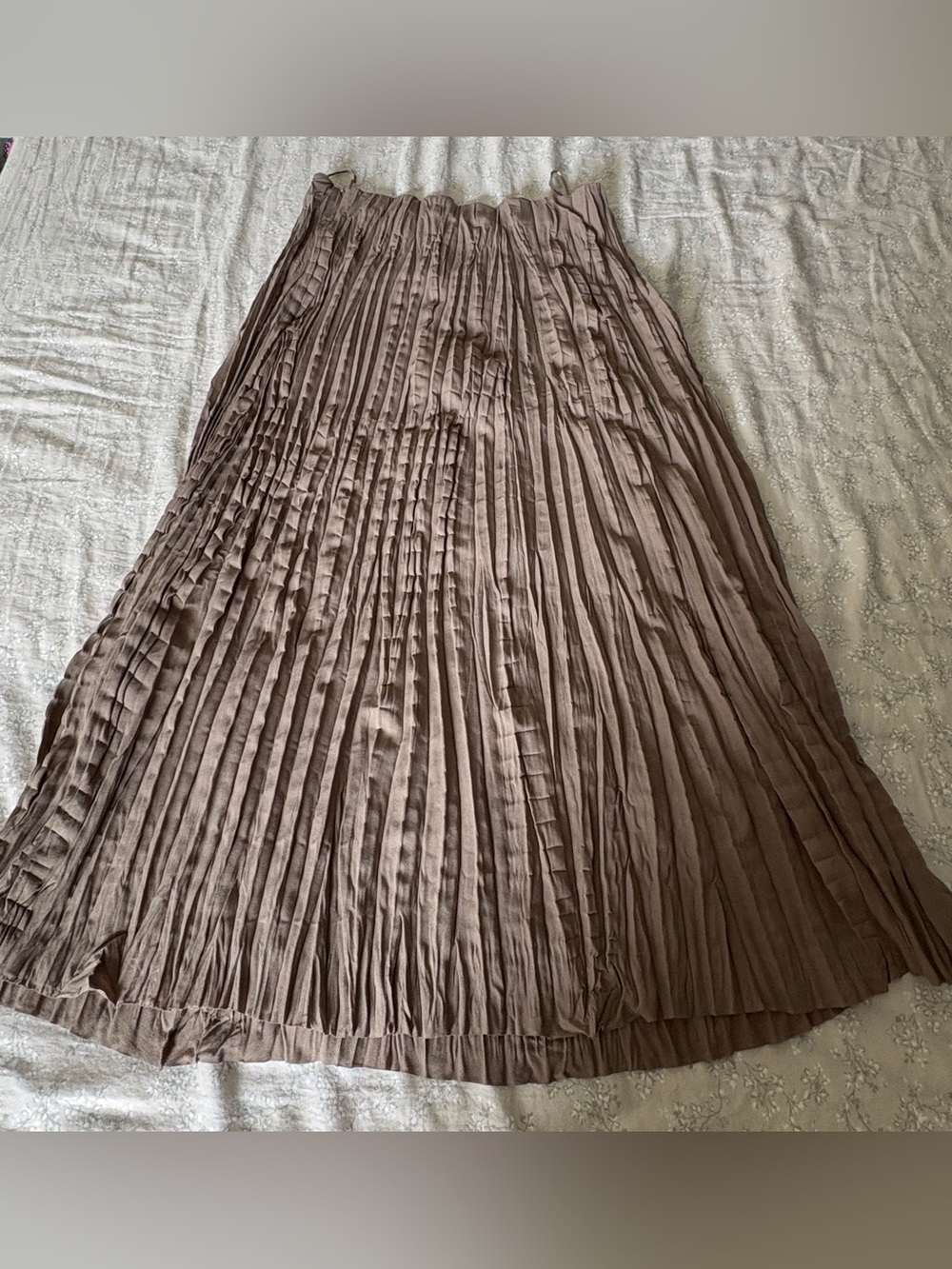 Massimo Dutti Pleated Midi Skirt in Taupe